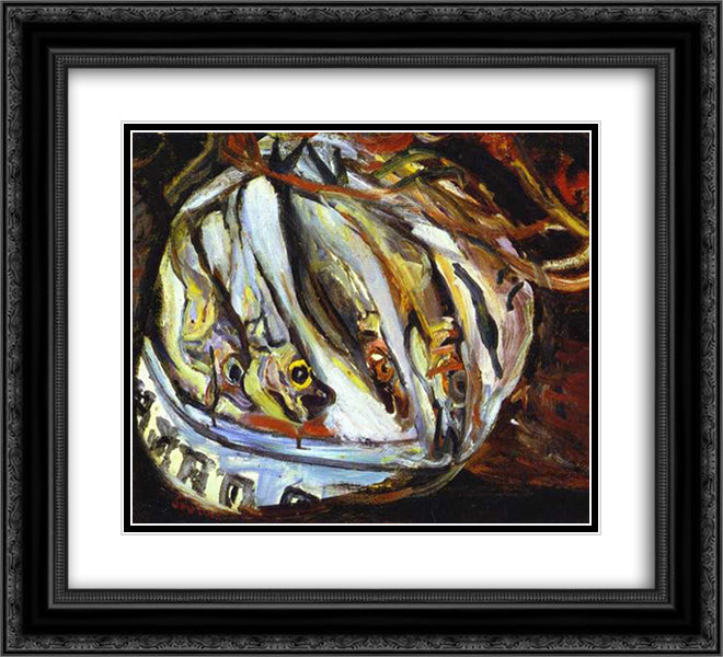 Still Life with Fish 22x20 Black Ornate Wood Framed Art Print Poster with Double Matting by Soutine, Chaim