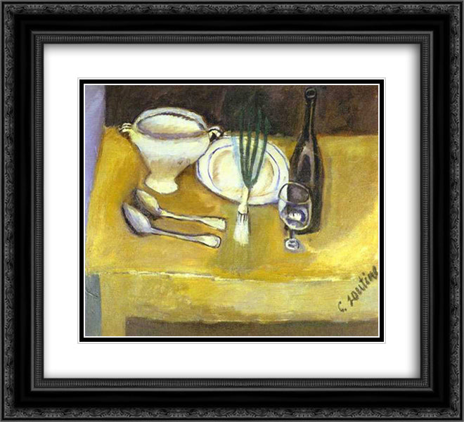 Still Life with Soup Tureen 22x20 Black Ornate Wood Framed Art Print Poster with Double Matting by Soutine, Chaim