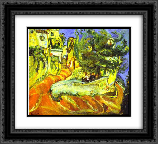 Street of Cagnes-sur-Ner 22x20 Black Ornate Wood Framed Art Print Poster with Double Matting by Soutine, Chaim