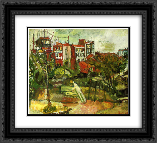 Suburban Landscape with Red Houses 22x20 Black Ornate Wood Framed Art Print Poster with Double Matting by Soutine, Chaim