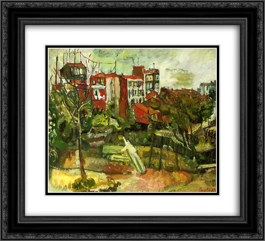 Suburban Landscape with Red Houses 22x20 Black Ornate Wood Framed Art Print Poster with Double Matting by Soutine, Chaim