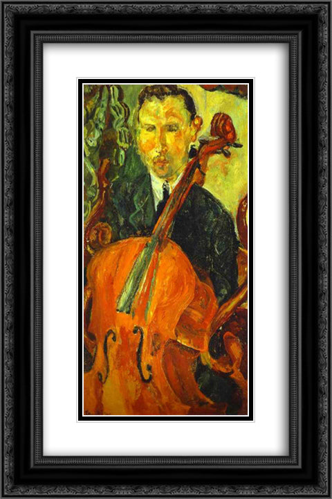 The Cellist (Serevitsch) 16x24 Black Ornate Wood Framed Art Print Poster with Double Matting by Soutine, Chaim