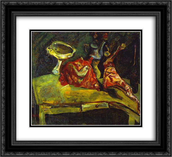 The Table 22x20 Black Ornate Wood Framed Art Print Poster with Double Matting by Soutine, Chaim