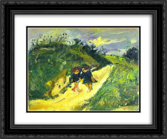 Two Children on a Road 24x20 Black Ornate Wood Framed Art Print Poster with Double Matting by Soutine, Chaim