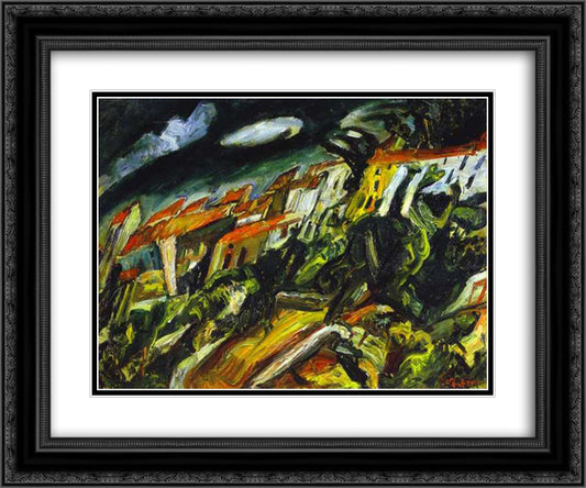 View of Ceret 24x20 Black Ornate Wood Framed Art Print Poster with Double Matting by Soutine, Chaim