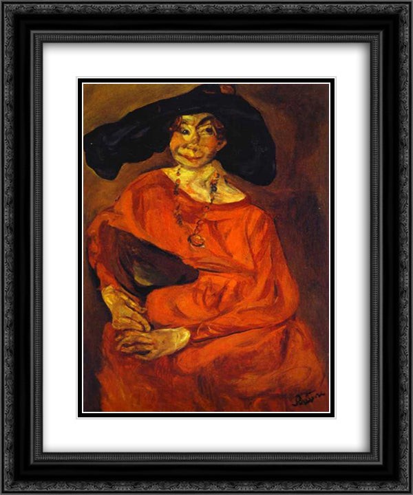 Woman in Red 20x24 Black Ornate Wood Framed Art Print Poster with Double Matting by Soutine, Chaim