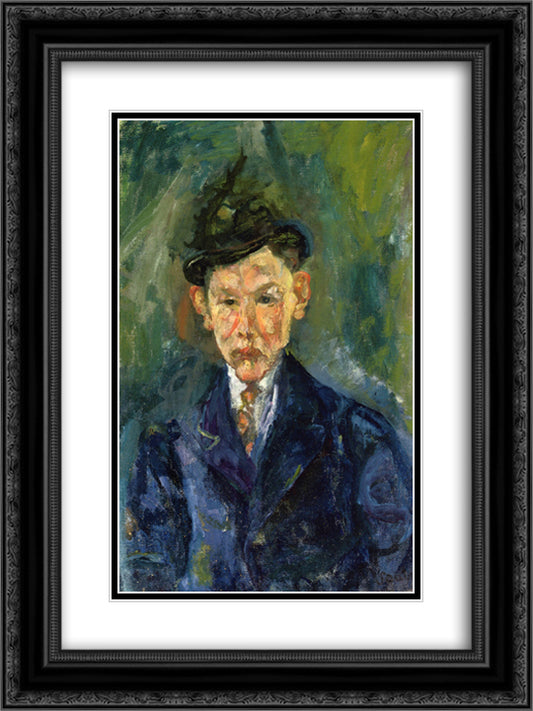 Young Man Wearing a Small Hat 18x24 Black Ornate Wood Framed Art Print Poster with Double Matting by Soutine, Chaim