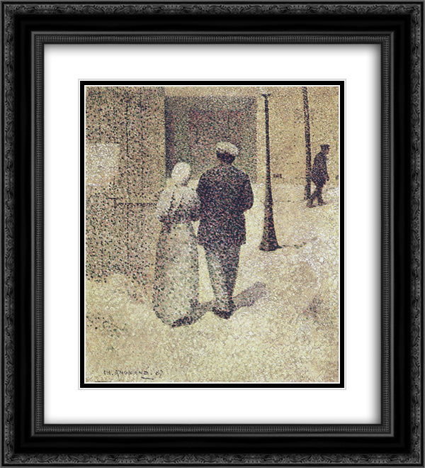 Couple in the street 20x22 Black Ornate Wood Framed Art Print Poster with Double Matting by Angrand, Charles