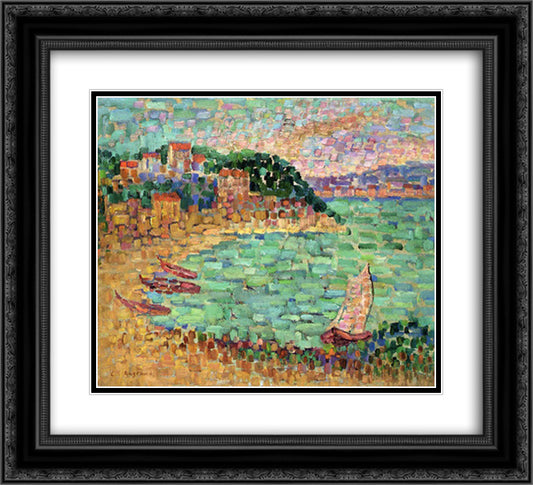 Le Petit Port 22x20 Black Ornate Wood Framed Art Print Poster with Double Matting by Angrand, Charles