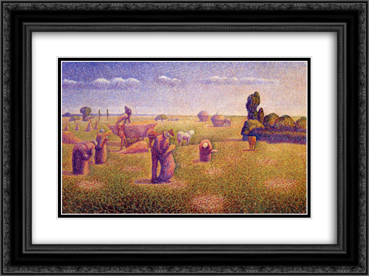 The Harvesters 24x18 Black Ornate Wood Framed Art Print Poster with Double Matting by Angrand, Charles