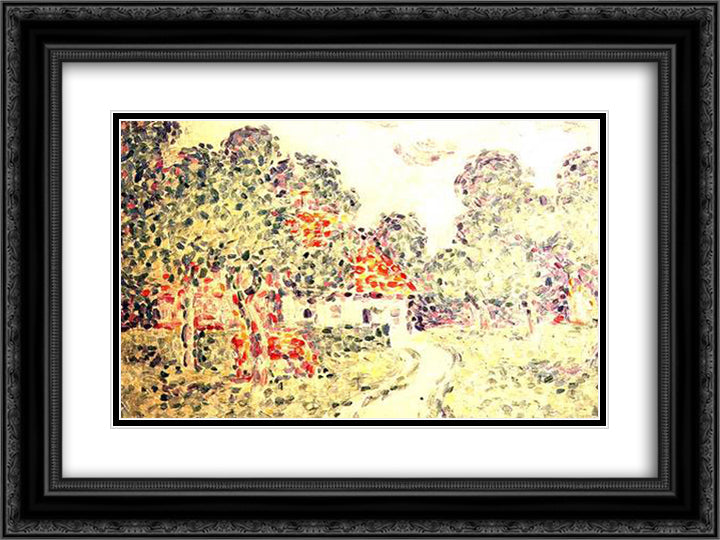 The Little Farm 24x18 Black Ornate Wood Framed Art Print Poster with Double Matting by Angrand, Charles