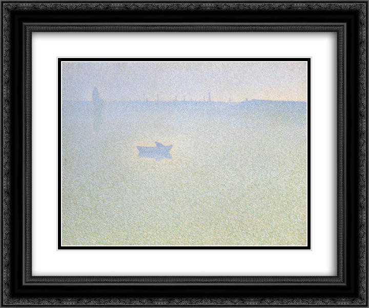 The Seine at Dawn 24x20 Black Ornate Wood Framed Art Print Poster with Double Matting by Angrand, Charles