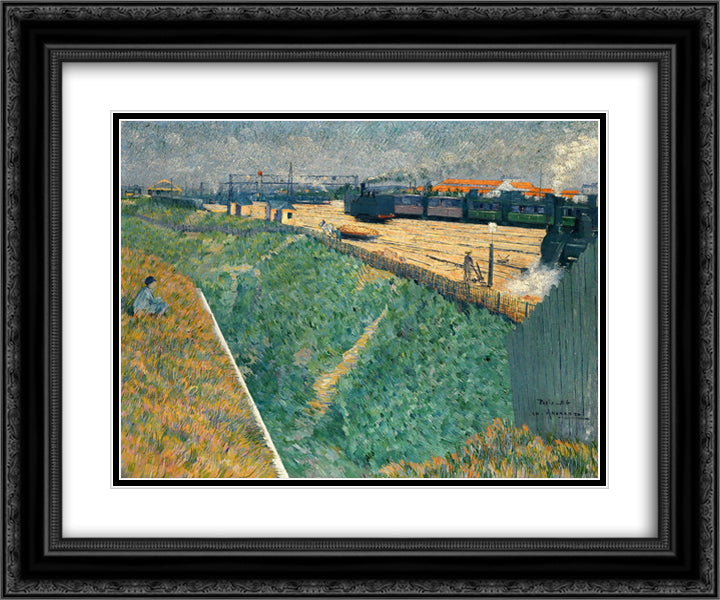 The Western Railway at its Exit from Paris 24x20 Black Ornate Wood Framed Art Print Poster with Double Matting by Angrand, Charles