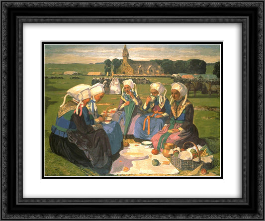 Femmes de Plougastel au Pardon de Sainte-Anne-La-Palud 24x20 Black Ornate Wood Framed Art Print Poster with Double Matting by Cottet, Charles