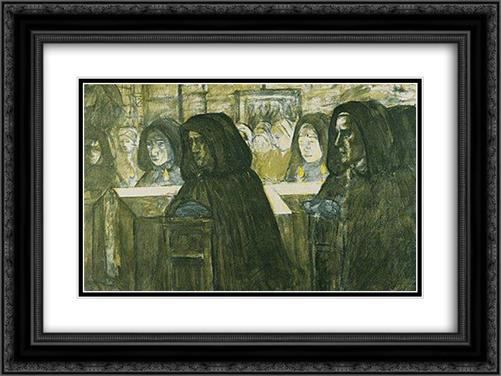 Funeral in Brittany 24x18 Black Ornate Wood Framed Art Print Poster with Double Matting by Cottet, Charles