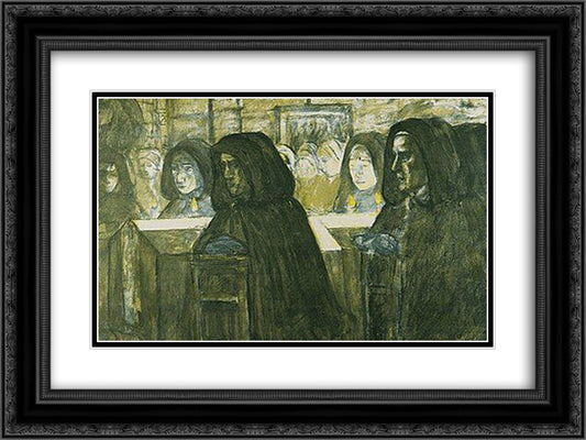 Funeral in Brittany 24x18 Black Ornate Wood Framed Art Print Poster with Double Matting by Cottet, Charles