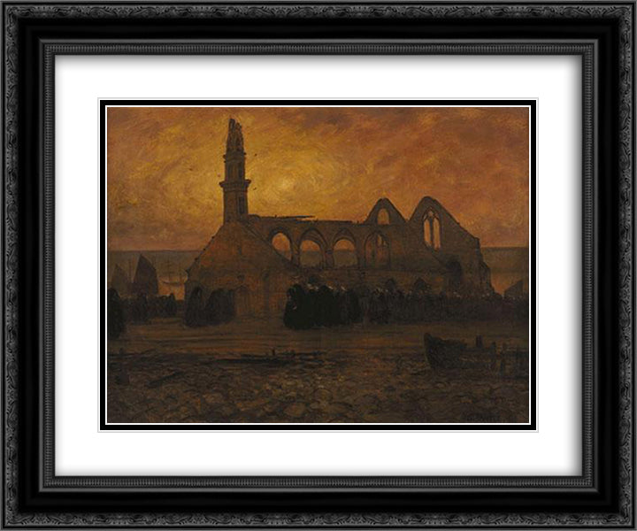 Lamentation of women Camaret around the chapel of burnt-Roch' Amadour 24x20 Black Ornate Wood Framed Art Print Poster with Double Matting by Cottet, Charles