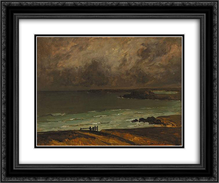 Marine Breton 24x20 Black Ornate Wood Framed Art Print Poster with Double Matting by Cottet, Charles