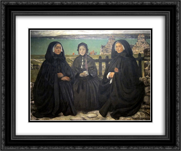 Mourning, Brittany 24x20 Black Ornate Wood Framed Art Print Poster with Double Matting by Cottet, Charles