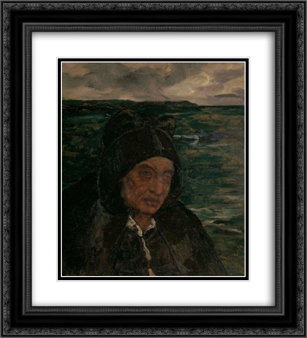 Old Woman of Brittany 20x22 Black Ornate Wood Framed Art Print Poster with Double Matting by Cottet, Charles