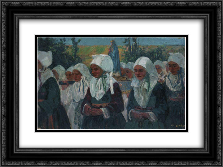 Procession 24x18 Black Ornate Wood Framed Art Print Poster with Double Matting by Cottet, Charles