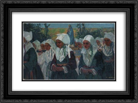 Procession 24x18 Black Ornate Wood Framed Art Print Poster with Double Matting by Cottet, Charles