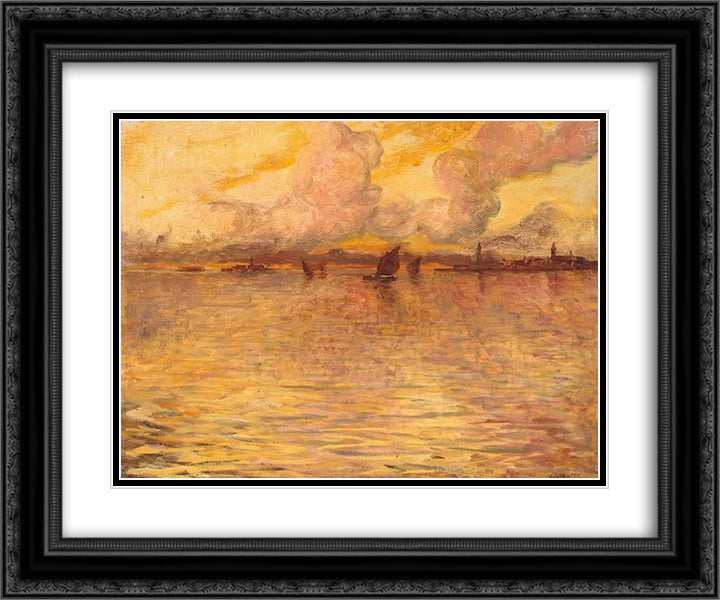 Seascape with Venice in the Distance 24x20 Black Ornate Wood Framed Art Print Poster with Double Matting by Cottet, Charles