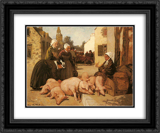 Selling Livestock 24x20 Black Ornate Wood Framed Art Print Poster with Double Matting by Cottet, Charles