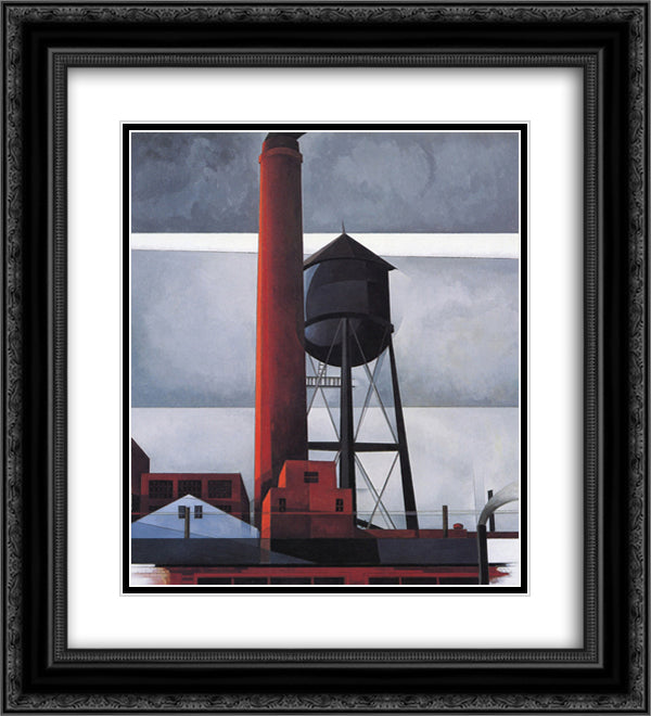 Chimney and Water Tower 20x22 Black Ornate Wood Framed Art Print Poster with Double Matting by Demuth, Charles