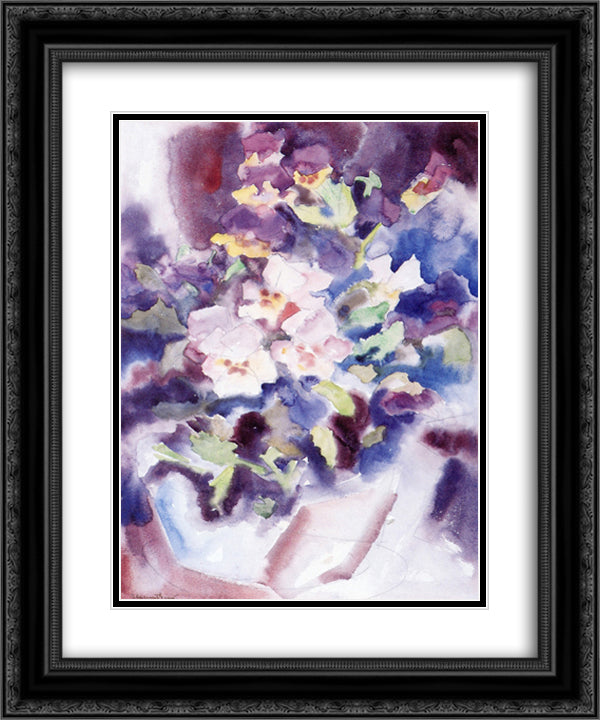 Pansies 20x24 Black Ornate Wood Framed Art Print Poster with Double Matting by Demuth, Charles