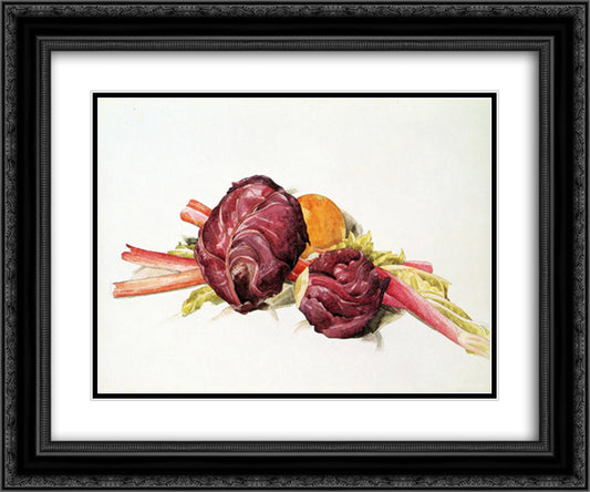 Red Cabbages, Rhubarb and Orange 24x20 Black Ornate Wood Framed Art Print Poster with Double Matting by Demuth, Charles