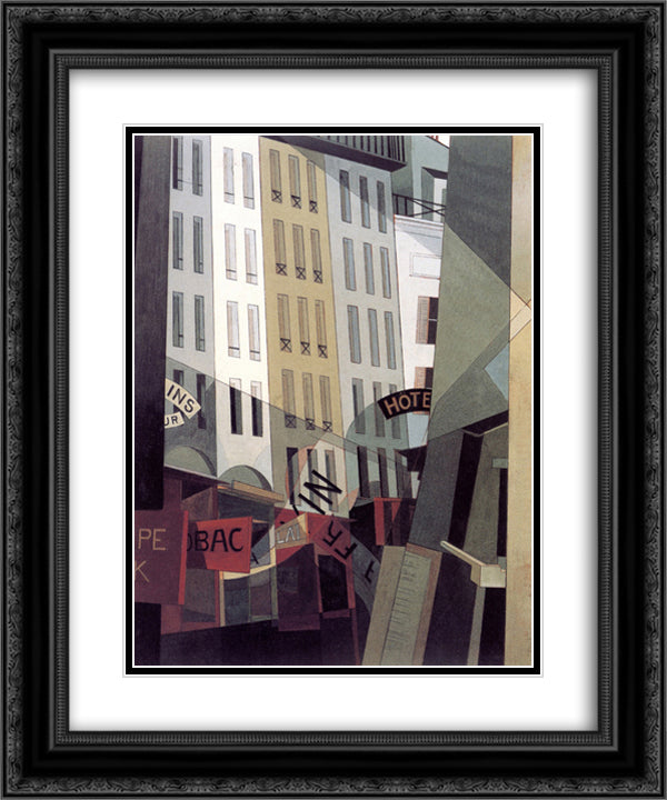 Rue du Singe Qui Peche 20x24 Black Ornate Wood Framed Art Print Poster with Double Matting by Demuth, Charles