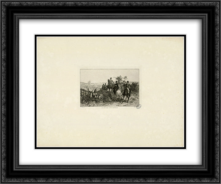 Le passage d'un obstacle 24x20 Black Ornate Wood Framed Art Print Poster with Double Matting by Jacque, Charles