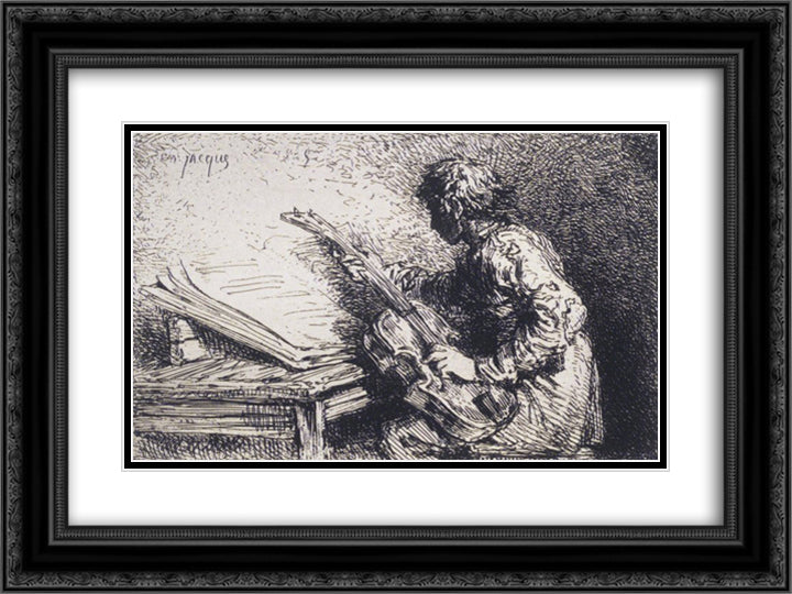 Musician 24x18 Black Ornate Wood Framed Art Print Poster with Double Matting by Jacque, Charles