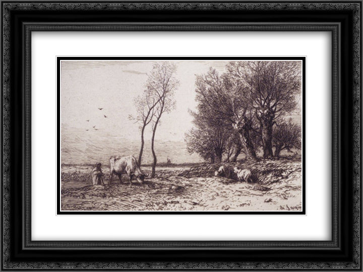 Winter 24x18 Black Ornate Wood Framed Art Print Poster with Double Matting by Jacque, Charles