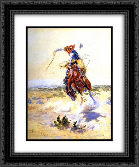 A Bad Hoss 20x24 Black Ornate Wood Framed Art Print Poster with Double Matting by Russell, Charles M.