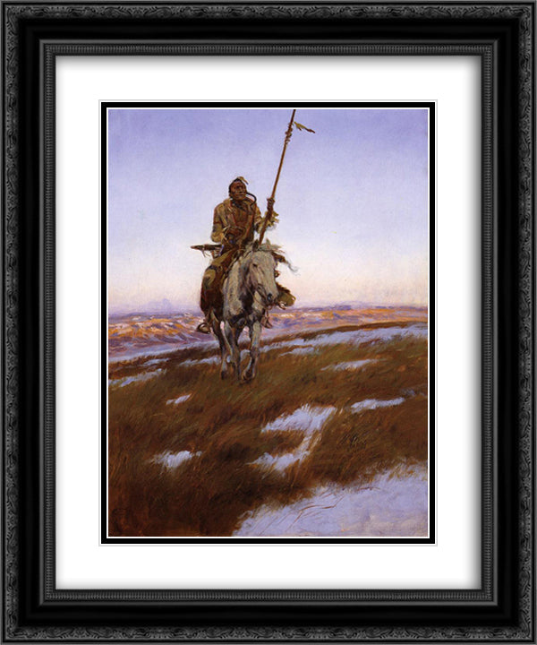 A Cree Indian 20x24 Black Ornate Wood Framed Art Print Poster with Double Matting by Russell, Charles M.