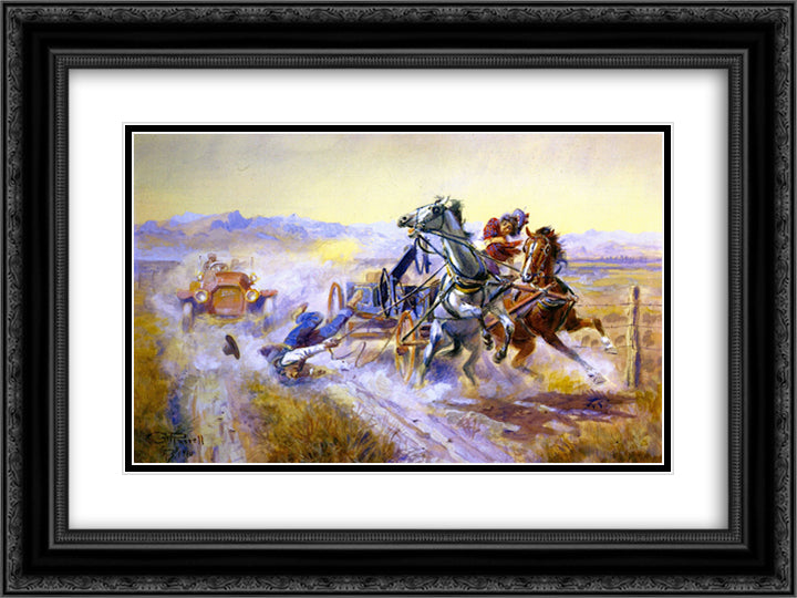 An Old Story 24x18 Black Ornate Wood Framed Art Print Poster with Double Matting by Russell, Charles M.