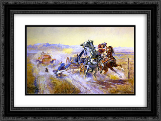 An Old Story 24x18 Black Ornate Wood Framed Art Print Poster with Double Matting by Russell, Charles M.