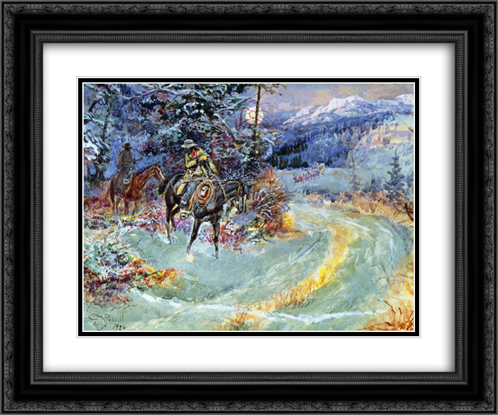 An Unscheduled Stop 24x20 Black Ornate Wood Framed Art Print Poster with Double Matting by Russell, Charles M.