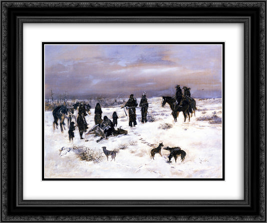 Caught in the Act 24x20 Black Ornate Wood Framed Art Print Poster with Double Matting by Russell, Charles M.