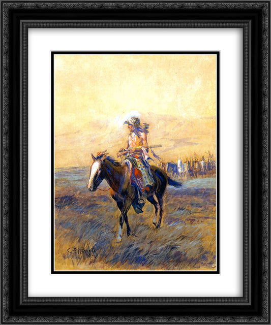 Cavalry Mounts for the Brave 20x24 Black Ornate Wood Framed Art Print Poster with Double Matting by Russell, Charles M.