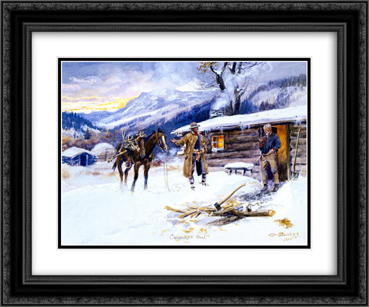 Christmas Meat 24x20 Black Ornate Wood Framed Art Print Poster with Double Matting by Russell, Charles M.