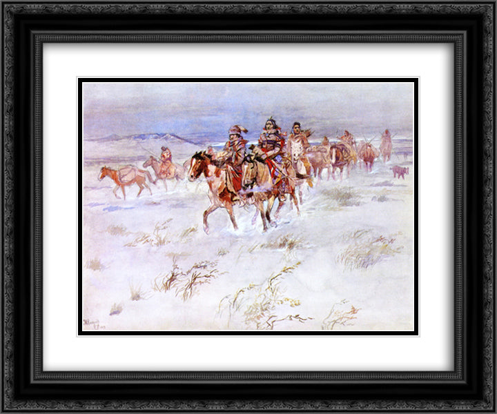 Crees Coming in to Trade 24x20 Black Ornate Wood Framed Art Print Poster with Double Matting by Russell, Charles M.