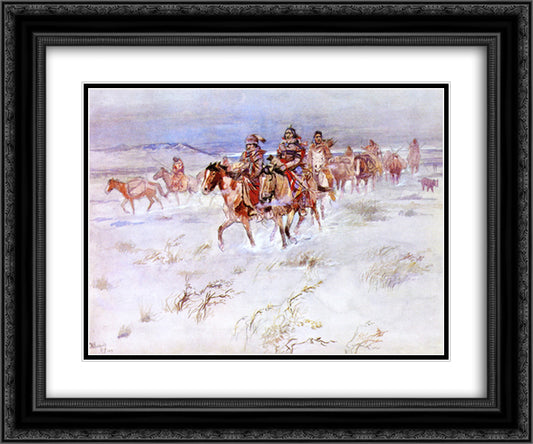 Crees Coming in to Trade 24x20 Black Ornate Wood Framed Art Print Poster with Double Matting by Russell, Charles M.