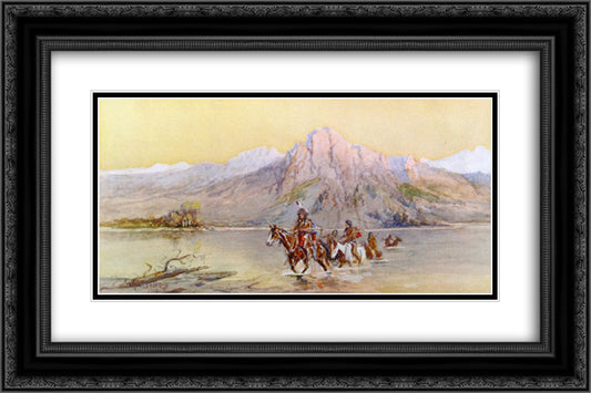 Crossing the Missouri, #1 24x16 Black Ornate Wood Framed Art Print Poster with Double Matting by Russell, Charles M.