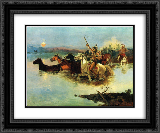 Crossing the Range 24x20 Black Ornate Wood Framed Art Print Poster with Double Matting by Russell, Charles M.