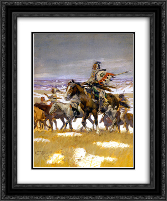 Crow Scouts in Winter 20x24 Black Ornate Wood Framed Art Print Poster with Double Matting by Russell, Charles M.