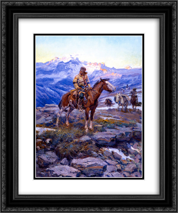 Free Trappers 20x24 Black Ornate Wood Framed Art Print Poster with Double Matting by Russell, Charles M.