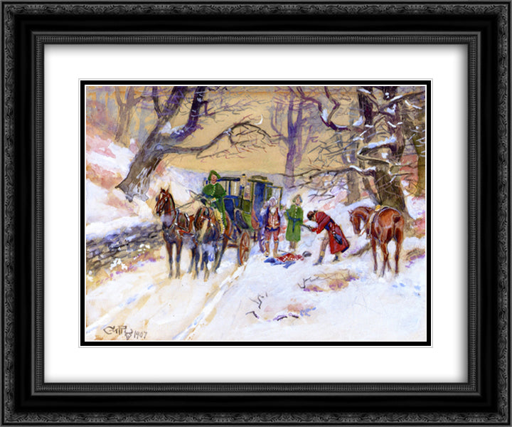 Holdup on the Boston Road 24x20 Black Ornate Wood Framed Art Print Poster with Double Matting by Russell, Charles M.